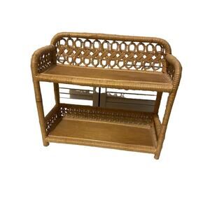 Vintage WICKER Rattan Hanging WALL Shelf Bathroom Standing 17x16x6